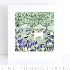 Jack Russell Among Bluebells Print, Giclee Print, Dog Print, Dog Illustration, Woodland Art, Dog Art, Dog Gift, Terrier Gift, Pet Portrait image 1