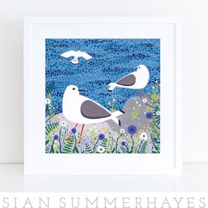 Seagulls Print, Giclee Print, Bird Print, Seagull Illustration, Seagull Art, Seaside Decor, Bathroom Art, Seabirds Art, Gull Illustration
