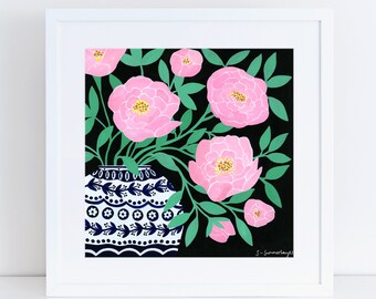 Pink Peonies Art Print, Giclee Print, Floral Illustration, Wall Art, Floral Still Life, Gift For Her, Home Decor, Beautiful Print