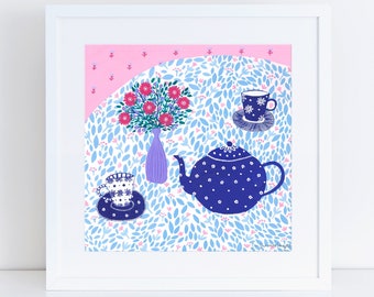 Teapot Art Print, Giclee Print, Teapot Illustration, Still Life, New Home Gift, Kitchen Art, Gift for Her