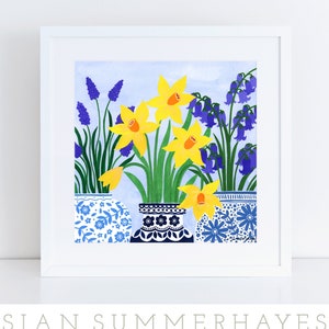 Lente vazen Art Print, Giclee print, bloemen illustratie, kunst aan de muur, bloemen stilleven, cadeau voor haar, decor van het huis, mooie print