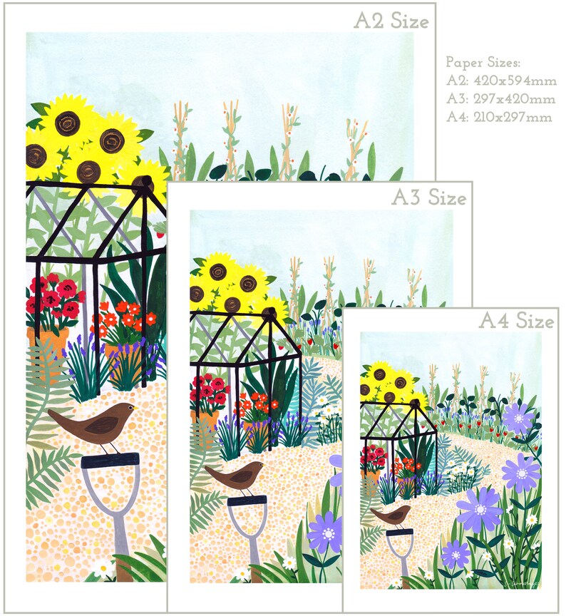 Giclée-konsttryck med trädgårdsskötsel — Illustration av botanisk trädgård och väggkonst med växthusmotiv bild 6