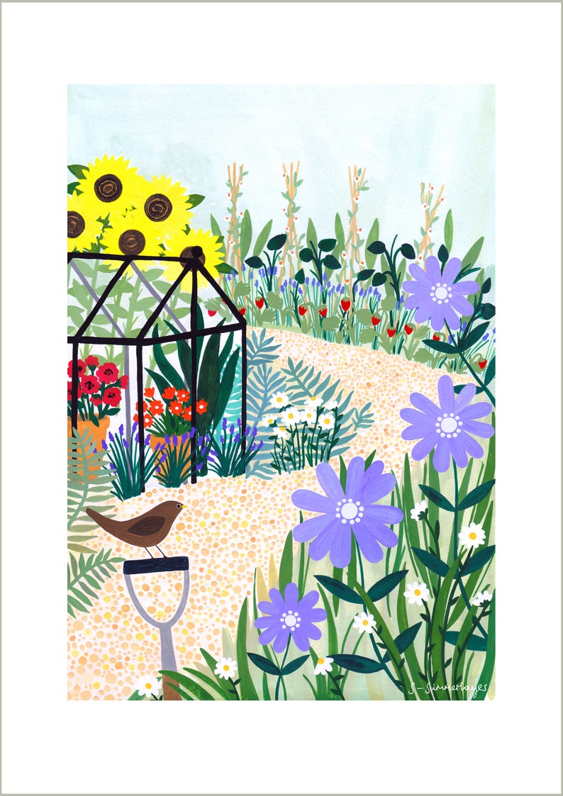 Giclée-konsttryck med trädgårdsskötsel — Illustration av botanisk trädgård och väggkonst med växthusmotiv bild 3