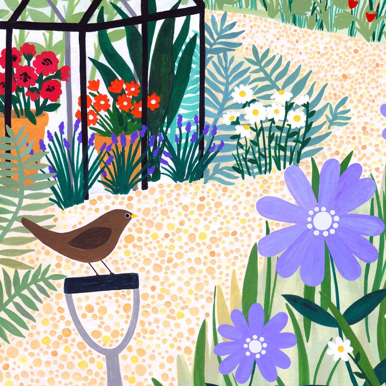 Giclée-konsttryck med trädgårdsskötsel — Illustration av botanisk trädgård och väggkonst med växthusmotiv bild 4