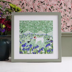 Jack Russell wśród dzwonków – wydruk artystyczny Giclée – leśna ilustracja psa i prezent dla miłośników psów