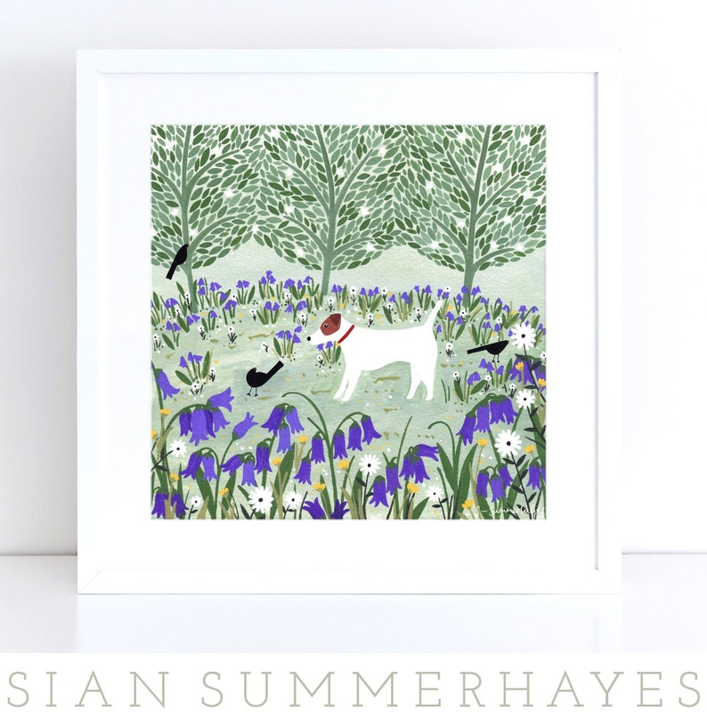 Jack Russell Among Bluebells Print, Giclee Print, Dog Print, Dog Illustration, Woodland Art, Dog Art, Dog Gift, Terrier Gift, Pet Portrait image 1