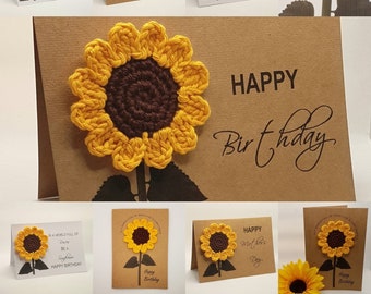 Handmade Greeting Card with Crochet Sunflower