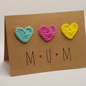 Handmade Mother's Day Card with Crocheted Hearts