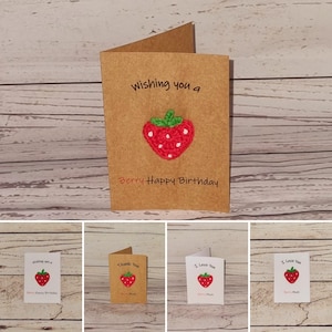 Handmade Greeting Card with Crochet Strawberry