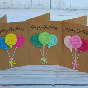 Handmade Birthday Card with Crochet Decoration - Balloons