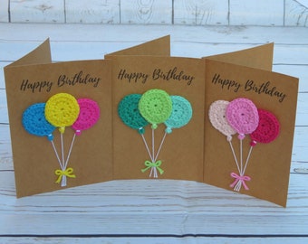 Handmade Birthday Card with Crochet Decoration - Balloons