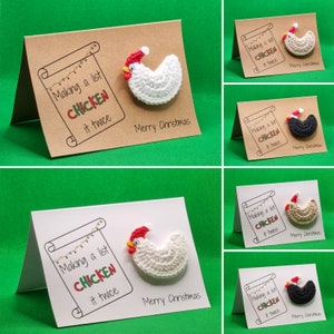 Handmade Christmas Card with Crochet Chicken Ornament - Chicken it Twice