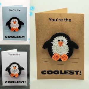 Handmade Greeting Card with Crochet Penguin