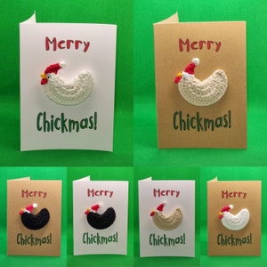 Handmade Christmas Card with Crochet Chicken Ornament - Merry Chickmas