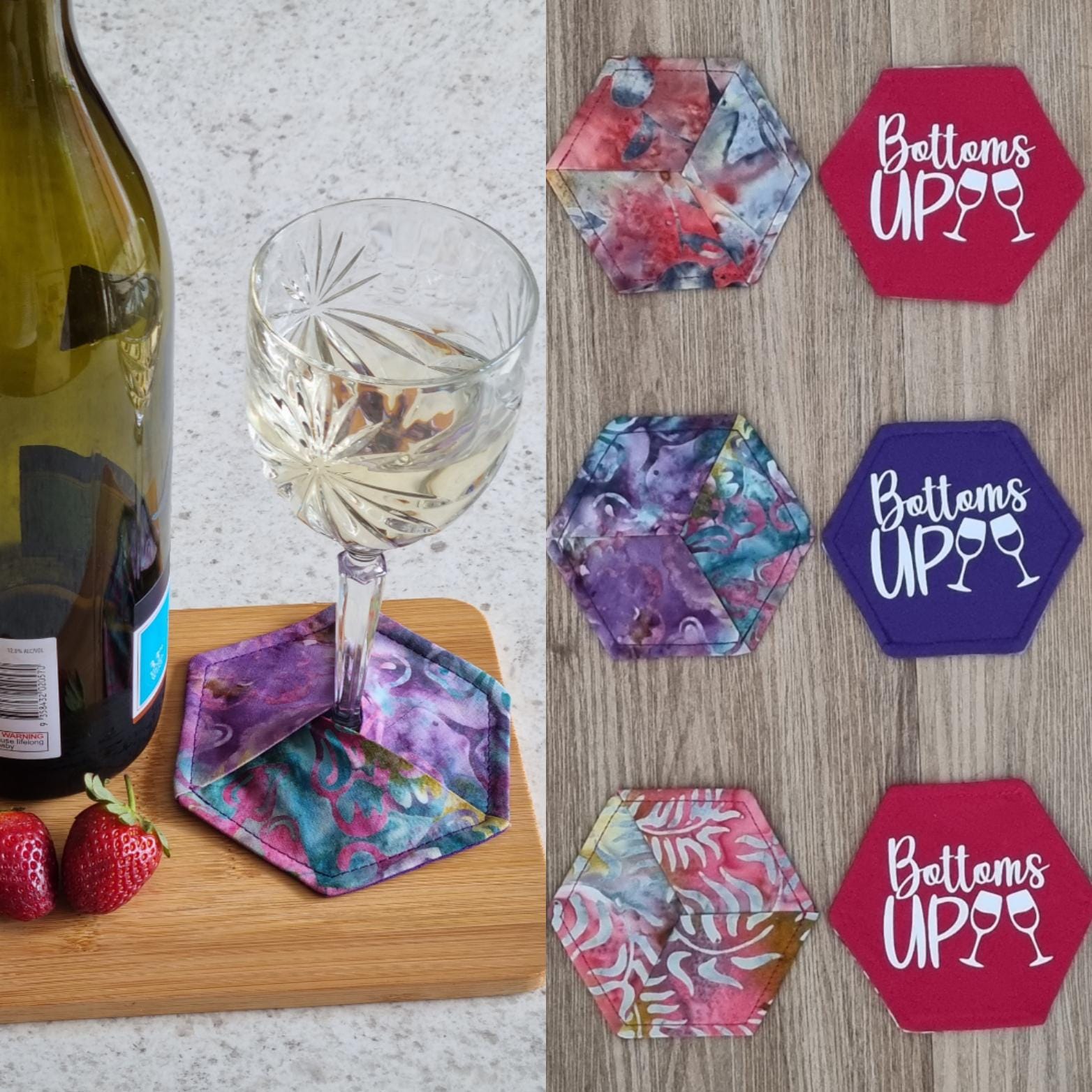 BOTTOMS UP Wine Glass Coaster - Funny Sayings - Novelty