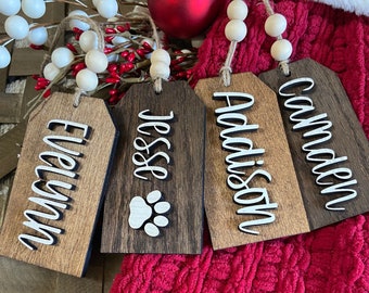 Beaded Wooden Name Tag - Christmas Stocking Tag - Custom Stocking Name Tag - Wooden Name Tag