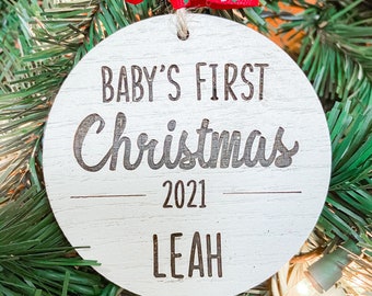 Baby's First Christmas Ornament - Baby's 1st Christmas Ornament - Baby Keepsake Ornament - Personalized First Christmas - Wooden Engraved