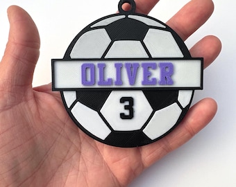 Personalized Keychain - Soccer Name Tag - Custom Bag Tag - Soccer Team Gift - Unique Sports ID for Kids - 3D Printed Sport Keyring, Backpack