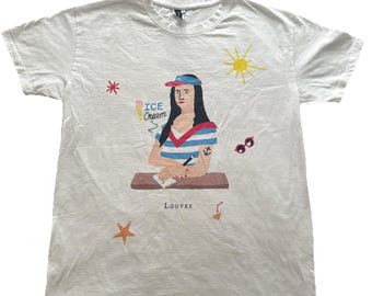 Louvre Shirt Mens XL White Museum Art Graphic Tee Mona Lisa Beach Paris Souvenir