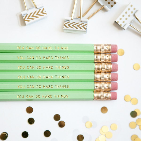 Set of 6 You Can Do Hard Things Engraved Pencils | Encouragement Gifts | Inspirational Gifts | Cute Pencils  | Cute Office Supplies