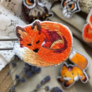 Sleepy Fox brooch Shirt jewelry Unisex gift Hand embroidery animal Personalized item