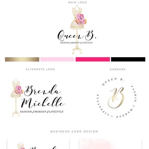 PREMIUM Branding pakket - Gold Mannequin aquarel bloemen kalligrafie Logo - ontwerp visitekaartje - make-up haar kunstenaar Online boetiek