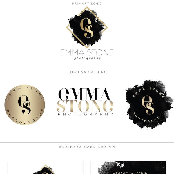 PREMIUM Branding Package - Gold Ink Splash Geometric - Business Card Design - Makeup Hair Artist - Beauty Photography Logo Design Watermark