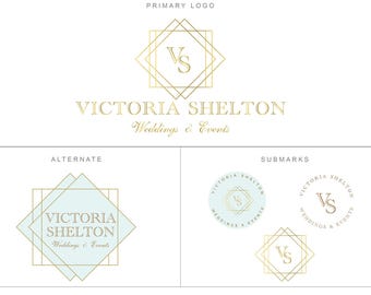 Premium Branding Package - Gold Geometric Logo - Mint Gold Logo - Photography Logo - Business Card Design - Event Planner Logo - Watermark