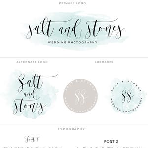 Branding Package - Mint Watercolor Calligraphic Minimalist Logo Design - Modern Photography Logo Watermark - Fashion Boutique Branding Kit