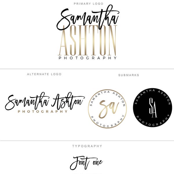 Branding Package - Photography Logo Makeup Artist Logo - Lifestyle Logo Black Gold - Event Planner Logo Fashion Blog Boutique Business Logo