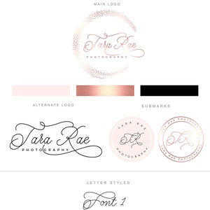 Branding Package - Rose Gold Calligraphy Custom Branding - Graphic Design - Watermark - Blog Logo - Brand Identity - Wedding Modern Logo