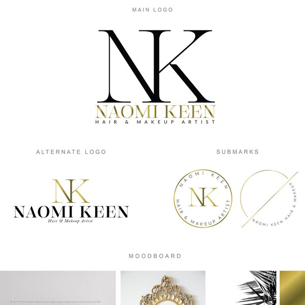 Branding Package - Photography Logo Makeup Artist Logo - Lifestyle Logo Black Gold - Event Planner Logo Fashion Blog Boutique Business Logo