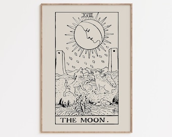 The Moon Tarot Card Print,Tarot Printable Wall Art,Mystical Art,Astrology Poster,Tarot Card Art,Boho Art,Celestial Prints,La Lune Tarot Card