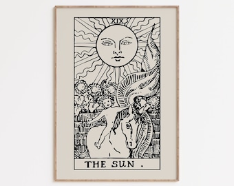 The Sun Tarot Card Print, Tarot Printable Wall Art,Mystical Art,Astrology Poster,Tarot Card Art,Rider Waite Tarot Print,Le Soleil Tarot Card