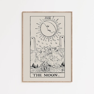 The Moon Tarot Karte Druck,Tarot Druckbare Wandkunst,mystische Kunst,Astrologie Poster,Tarot Karte Kunst,Boho Art,Celestial Prints,La Lune Tarot Karte