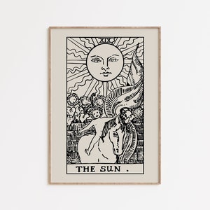 De Zon Tarot Kaart Print, Tarot Printable Wall Art, Mystieke Kunst, Astrologie Poster, Tarot Card Art, Rider Waite Tarot Print, Le Soleil Tarot Card