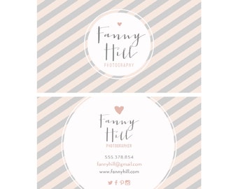 Pastel Stripes Business Card Design - Heart Business - Premade Business Card - Printable Business - Calling Card Graphic Design Watercolor