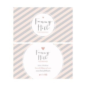 Pastel Stripes Business Card Design - Heart Business - Premade Business Card - Printable Business - Calling Card Graphic Design Watercolor