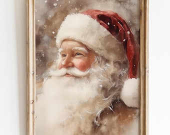 Vintage Santa Claus Portrait Wall Art Print, Neutral Santa Printable Art, Father Christmas Print, Neutral Santa Illustration, Printable Xmas