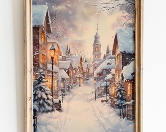 Christmas Village Wall Art, Snowy Village Winter Scene Print,Christmas Houses Print,Christmas Prints, Xmas Poster,Festive Christmas Wall Art