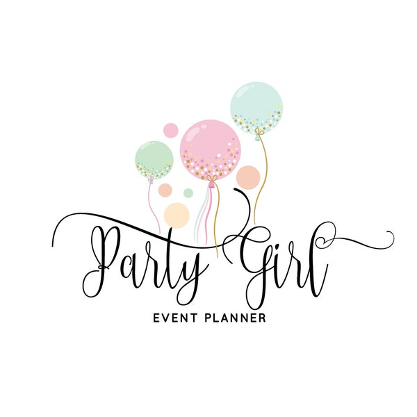 Balloon Logo Design,Party Planner Logo,Event Logo,Glitter Confetti Logo,Premade Logo,Hand Drawn Logo,Garland Logo,Tassel Logo,Whimsical Logo
