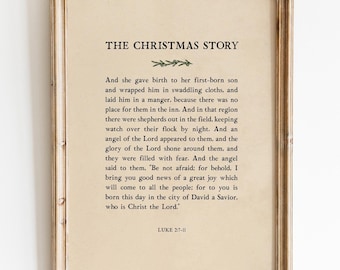 The Christmas Story Printable, Luke 2:7-11 Wall Art, Bible Verse Art, Christian Christmas Poster, The Birth of Jesus Print,Nativity Wall Art