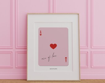 Ace of Hearts Printable Wall Art,Playing Card Poster,Exhibition Poster,Modern Art,Mid Century,Abstract Wall Art,Poker Print,Neutral Print