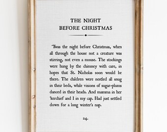 Twas the Night Before Christmas Printable Quote, Clement Clarke Moore Poem Art Print, Vintage Linen Texture Poster, Holiday Wall Decor