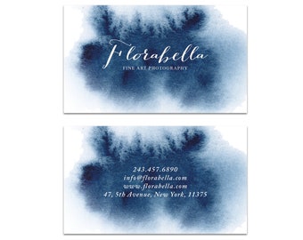 Business Card Design - Indigo Watercolor Paint Business Card - Artist Card Design - Premade Business Card  Watercolor Printable Calling Card