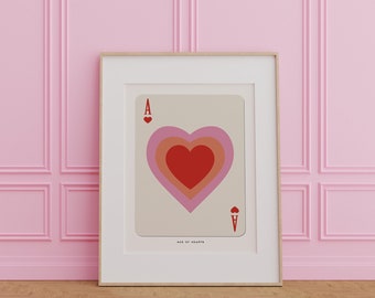 Ace of Pink Hearts Printable Wall Art,Playing Card Poster,Exhibition Poster,Modern Art,Mid Century,Abstract Art,Poker Print,Neutral Print