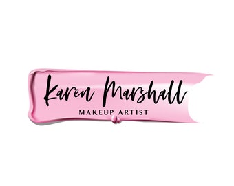 May include: A pink makeup brush stroke with the text "Karen Marshall Makeup Artist" in black.