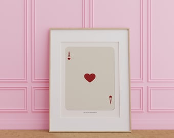 Ace of Hearts Printable Wall Art,Playing Card Poster,Exhibition Poster,Modern Art,Mid Century,Abstract Wall Art,Poker Print,Neutral Print