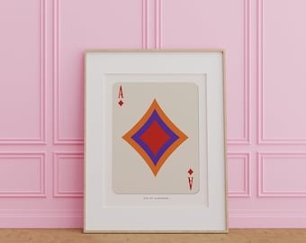 Ace of Diamonds Printable Wall Art,Playing Card Poster,Exhibition Poster,Modern Art,Mid Century,Abstract Wall Art,Poker Print,Neutral Print