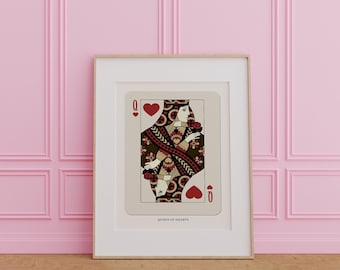 Queen of Hearts Printable Wall Art,Playing Card Poster,Exhibition Poster,Modern Art,Mid Century,Abstract Wall Art,Poker Print,Neutral Print